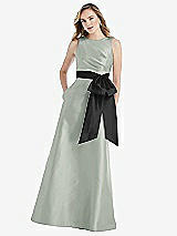 Front View Thumbnail - Willow Green & Black High-Neck Bow-Waist Maxi Dress with Pockets