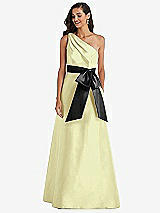 Front View Thumbnail - Butter Yellow & Black One-Shoulder Bow-Waist Maxi Dress with Pockets