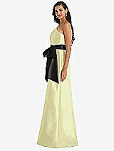 Side View Thumbnail - Butter Yellow & Black One-Shoulder Bow-Waist Maxi Dress with Pockets