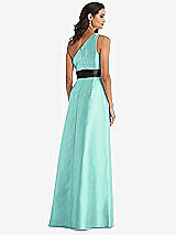 Rear View Thumbnail - Coastal & Black One-Shoulder Bow-Waist Maxi Dress with Pockets