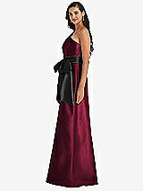 Side View Thumbnail - Cabernet & Black One-Shoulder Bow-Waist Maxi Dress with Pockets