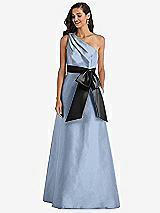 Front View Thumbnail - Cloudy & Black One-Shoulder Bow-Waist Maxi Dress with Pockets