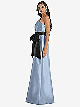 Side View Thumbnail - Cloudy & Black One-Shoulder Bow-Waist Maxi Dress with Pockets