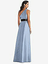 Rear View Thumbnail - Cloudy & Black One-Shoulder Bow-Waist Maxi Dress with Pockets