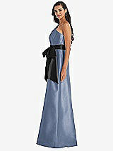 Side View Thumbnail - Larkspur Blue & Black One-Shoulder Bow-Waist Maxi Dress with Pockets