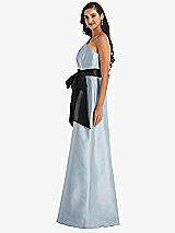 Side View Thumbnail - Mist & Black One-Shoulder Bow-Waist Maxi Dress with Pockets