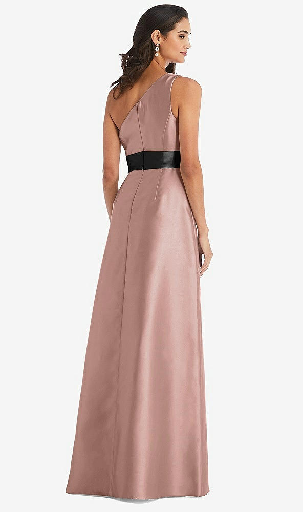 Back View - Neu Nude & Black One-Shoulder Bow-Waist Maxi Dress with Pockets