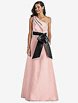 Front View Thumbnail - Rose Quartz & Black One-Shoulder Bow-Waist Maxi Dress with Pockets