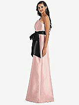 Side View Thumbnail - Rose Quartz & Black One-Shoulder Bow-Waist Maxi Dress with Pockets