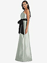 Side View Thumbnail - Willow Green & Black One-Shoulder Bow-Waist Maxi Dress with Pockets