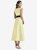 Rear View Thumbnail - Butter Yellow & Black Off-the-Shoulder Bow-Waist Midi Dress with Pockets