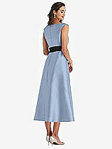 Rear View Thumbnail - Cloudy & Black Off-the-Shoulder Bow-Waist Midi Dress with Pockets