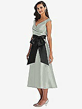 Side View Thumbnail - Willow Green & Black Off-the-Shoulder Bow-Waist Midi Dress with Pockets