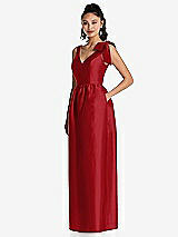 Front View Thumbnail - Garnet Bowed-Shoulder Full Skirt Maxi Dress with Pockets