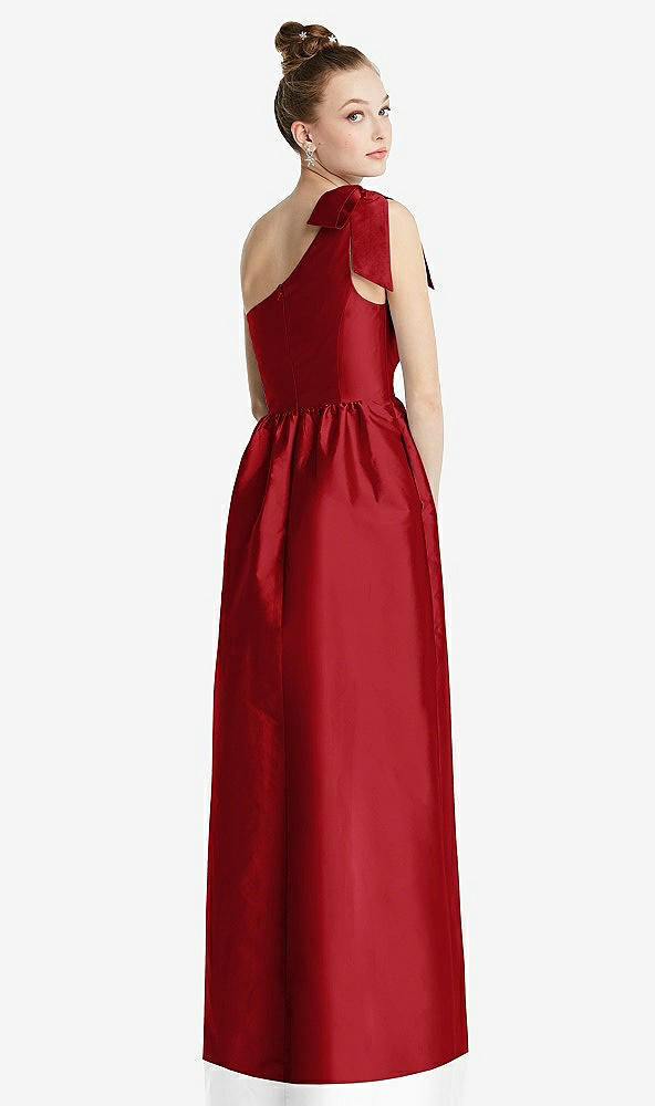 Back View - Garnet Bowed One-Shoulder Full Skirt Maxi Dress with Pockets