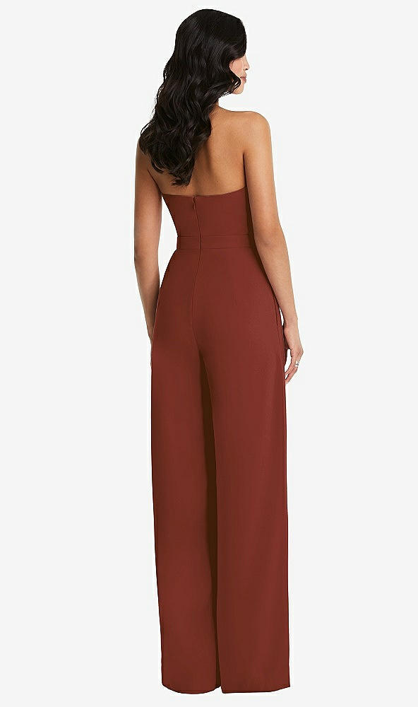 Back View - Auburn Moon Strapless Pleated Front Jumpsuit with Pockets