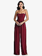 Front View Thumbnail - Burgundy Strapless Pleated Front Jumpsuit with Pockets