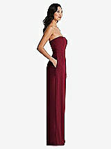 Side View Thumbnail - Burgundy Strapless Pleated Front Jumpsuit with Pockets