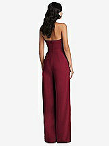 Rear View Thumbnail - Burgundy Strapless Pleated Front Jumpsuit with Pockets