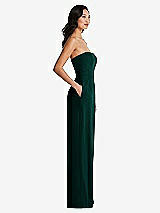 Side View Thumbnail - Evergreen Strapless Pleated Front Jumpsuit with Pockets