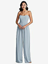 Front View Thumbnail - Mist Strapless Pleated Front Jumpsuit with Pockets