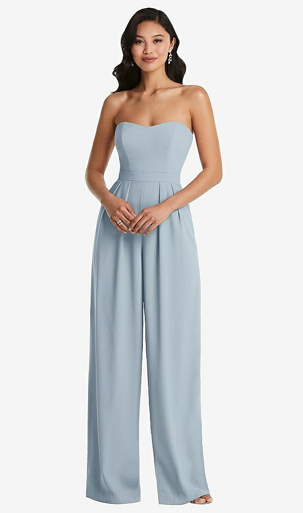 Front View - Mist Strapless Pleated Front Jumpsuit with Pockets