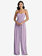 Front View Thumbnail - Pale Purple Strapless Pleated Front Jumpsuit with Pockets