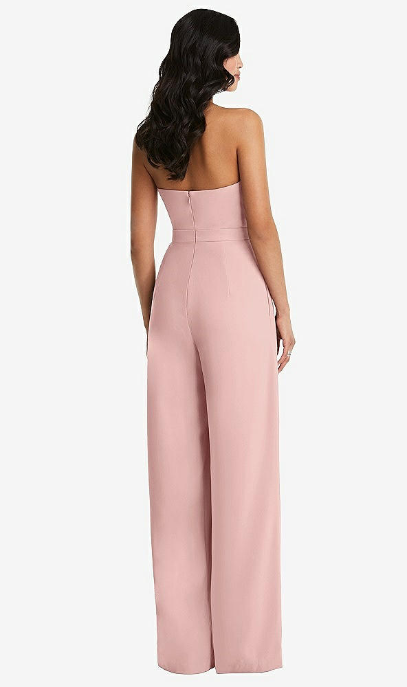 Back View - Rose Quartz Strapless Pleated Front Jumpsuit with Pockets