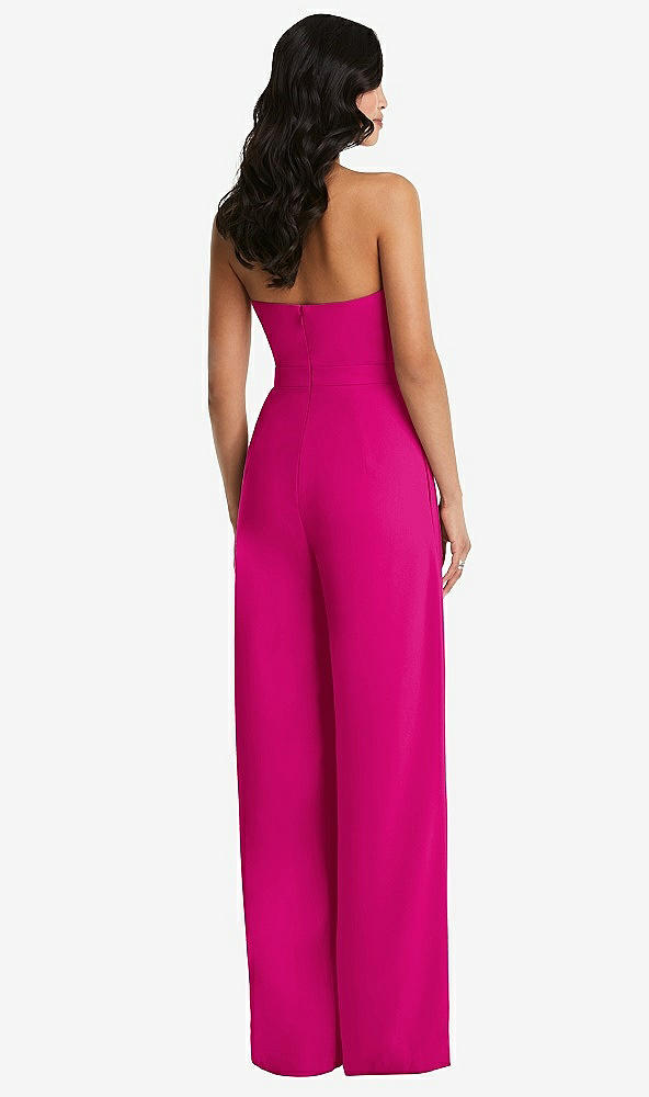 Back View - Think Pink Strapless Pleated Front Jumpsuit with Pockets