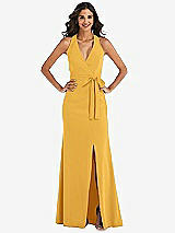 Front View Thumbnail - NYC Yellow Open-Back Halter Maxi Dress with Draped Bow