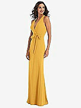 Side View Thumbnail - NYC Yellow Open-Back Halter Maxi Dress with Draped Bow