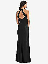 Rear View Thumbnail - Black Open-Back Halter Maxi Dress with Draped Bow