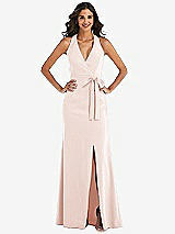 Front View Thumbnail - Blush Open-Back Halter Maxi Dress with Draped Bow