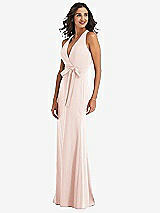 Side View Thumbnail - Blush Open-Back Halter Maxi Dress with Draped Bow