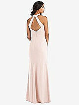 Rear View Thumbnail - Blush Open-Back Halter Maxi Dress with Draped Bow