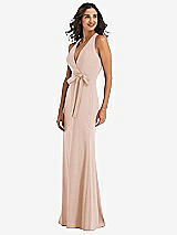 Side View Thumbnail - Cameo Open-Back Halter Maxi Dress with Draped Bow