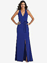 Front View Thumbnail - Cobalt Blue Open-Back Halter Maxi Dress with Draped Bow