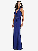 Side View Thumbnail - Cobalt Blue Open-Back Halter Maxi Dress with Draped Bow