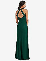 Rear View Thumbnail - Hunter Green Open-Back Halter Maxi Dress with Draped Bow