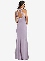 Rear View Thumbnail - Lilac Haze Open-Back Halter Maxi Dress with Draped Bow