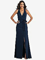 Front View Thumbnail - Midnight Navy Open-Back Halter Maxi Dress with Draped Bow