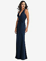 Side View Thumbnail - Midnight Navy Open-Back Halter Maxi Dress with Draped Bow