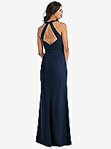 Rear View Thumbnail - Midnight Navy Open-Back Halter Maxi Dress with Draped Bow