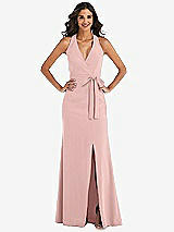 Front View Thumbnail - Rose Quartz Open-Back Halter Maxi Dress with Draped Bow