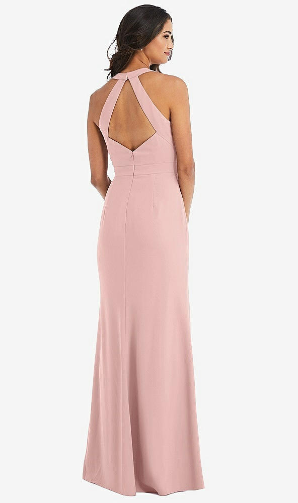 Back View - Rose Quartz Open-Back Halter Maxi Dress with Draped Bow