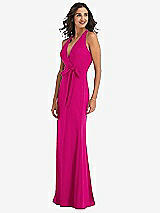 Side View Thumbnail - Think Pink Open-Back Halter Maxi Dress with Draped Bow