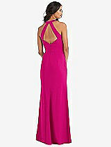 Rear View Thumbnail - Think Pink Open-Back Halter Maxi Dress with Draped Bow