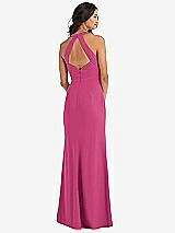 Rear View Thumbnail - Tea Rose Open-Back Halter Maxi Dress with Draped Bow