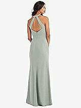 Rear View Thumbnail - Willow Green Open-Back Halter Maxi Dress with Draped Bow