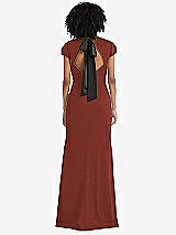 Front View Thumbnail - Auburn Moon & Black Puff Cap Sleeve Cutout Tie-Back Trumpet Gown